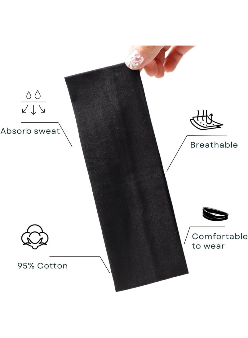 ٣ عصابات رأس رياضية قطنية باللون الأسود – ناعمة وتمتص العرق للنساء والرجال، مثالية للجيم والجري والتنس واليوغا - Image 3